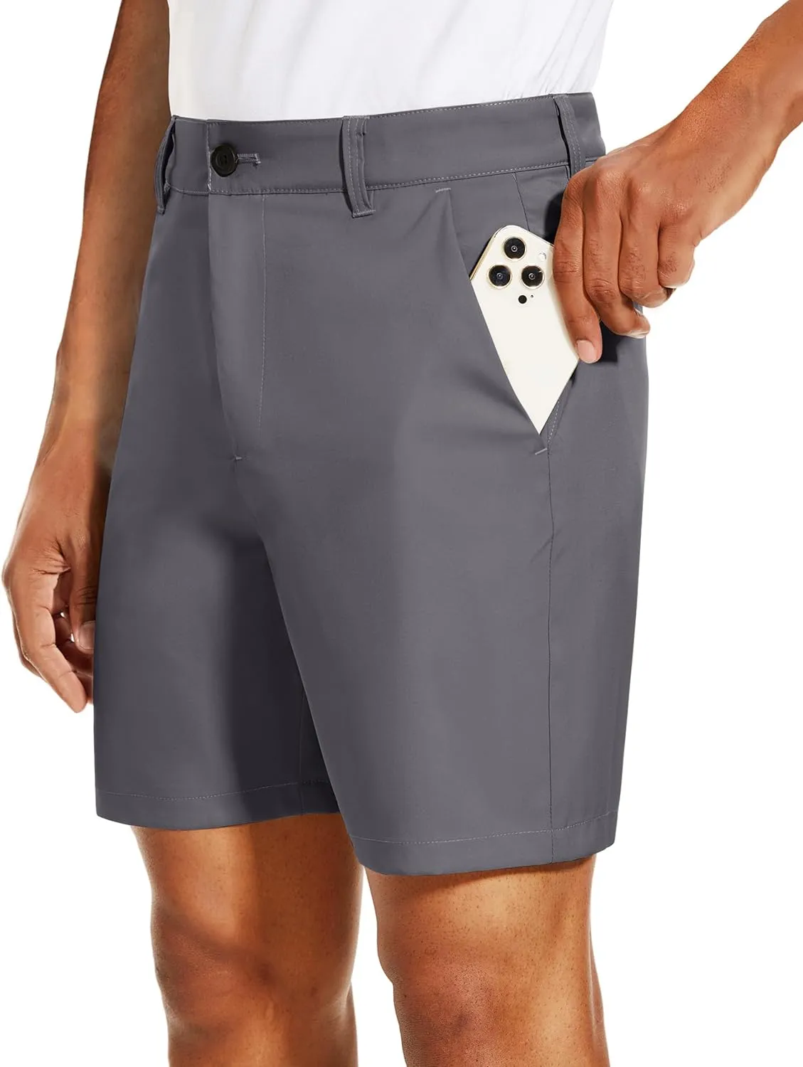 PULI Men's Golf Dress Shorts Flat Front 7 Inch Lightweight Quick Dry Chino Casual with Pockets