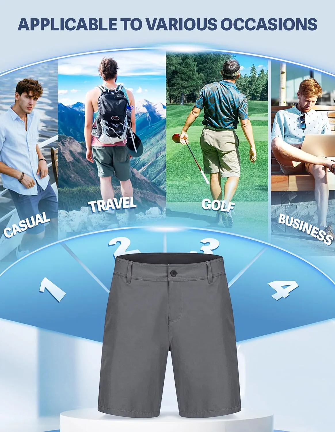 PULI Men's Golf Dress Shorts Flat Front 7 Inch Lightweight Quick Dry Chino Casual with Pockets