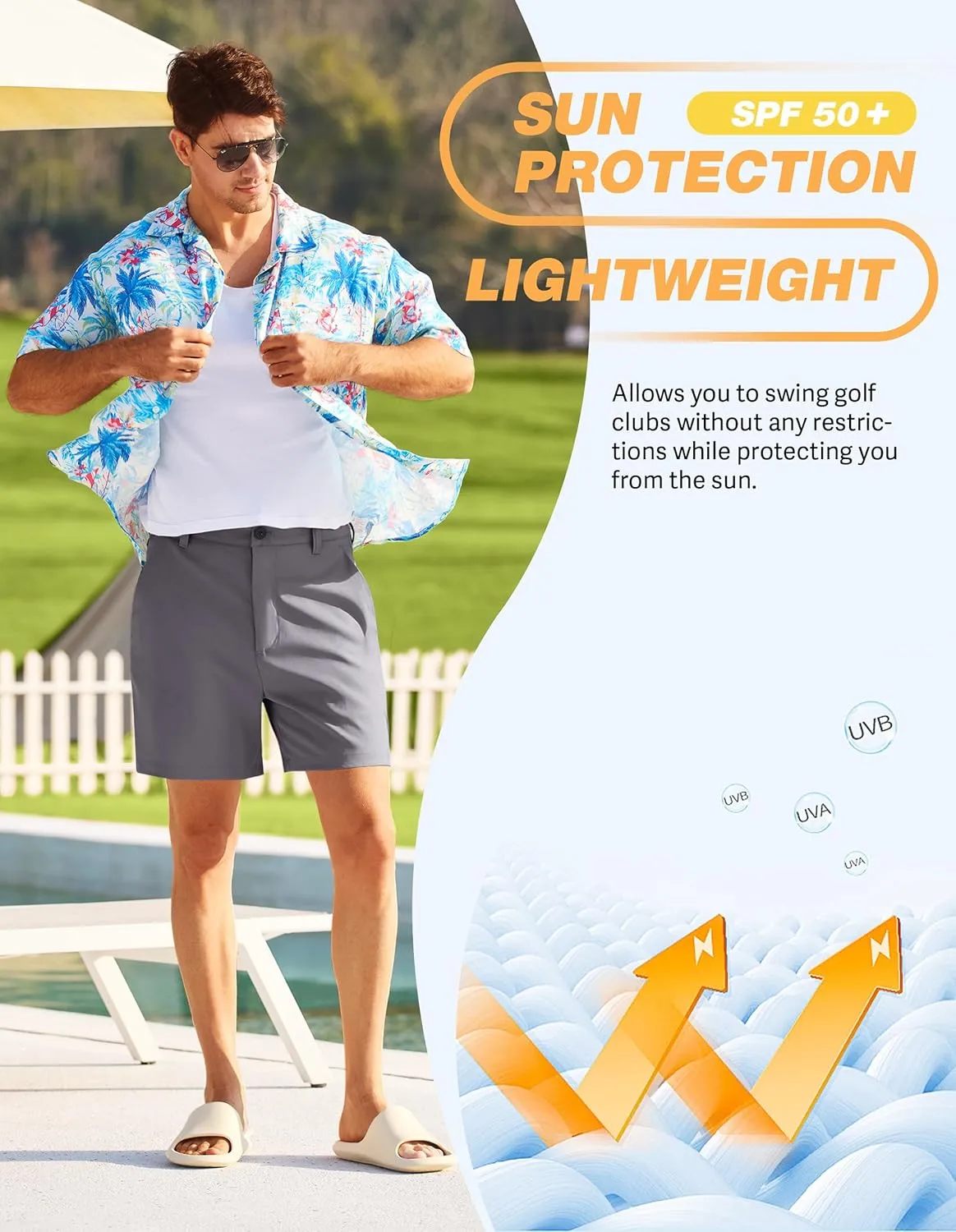 PULI Men's Golf Dress Shorts Flat Front 7 Inch Lightweight Quick Dry Chino Casual with Pockets