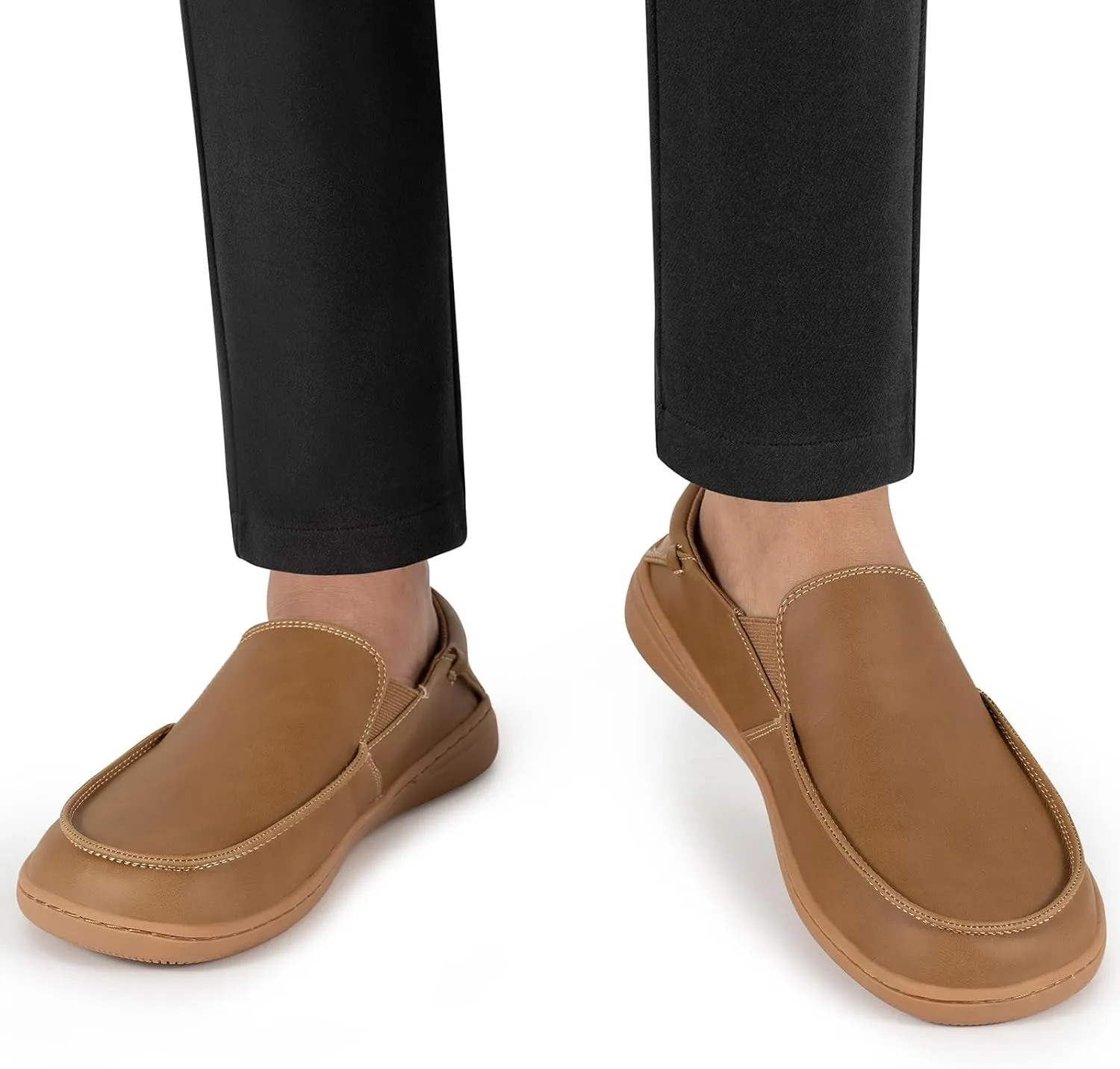 Pulltop Men's Barefoot Wide Toe Box Shoes - Zero Drop Leather Slip On Dress Shoes Non Slip Walking Shoes for Men