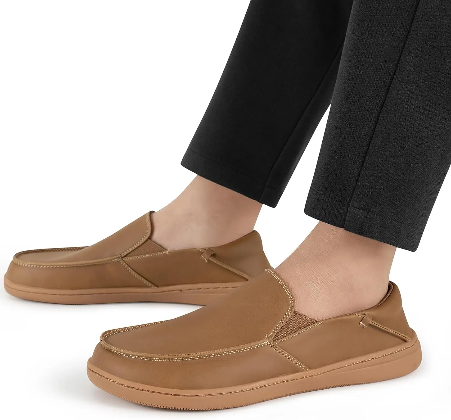 Pulltop Men's Barefoot Wide Toe Box Shoes - Zero Drop Leather Slip On Dress Shoes Non Slip Walking Shoes for Men