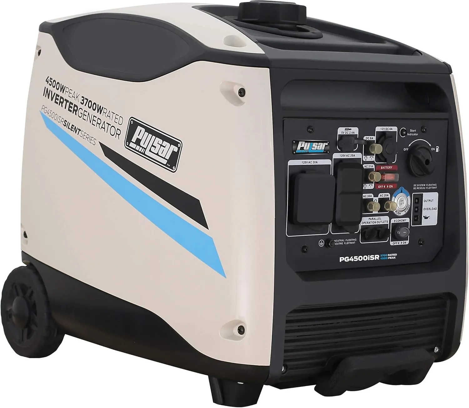 Pulsar 4500W, Portable Quiet Remote Start & Parallel Capability , CARB Compliant Inverter Backup Generator, PG4500iSR, White, RV ready
