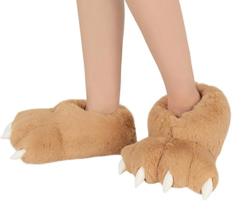QinRuan Monster Paw Slippers, Fuzzy Animal Claw Comfortable Warm Plush Bear Paw Shoes