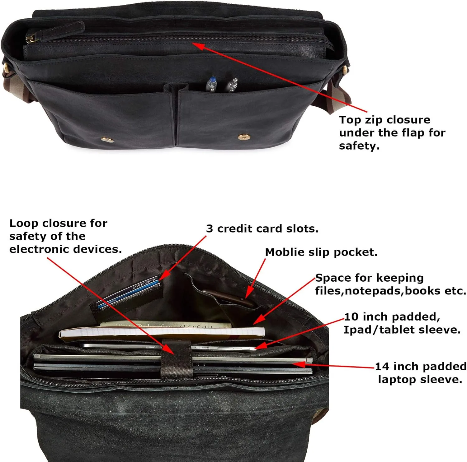 Real Leather Laptop Bag Men Women Distressed Vintage Messenger Satchel Shoulder Bag