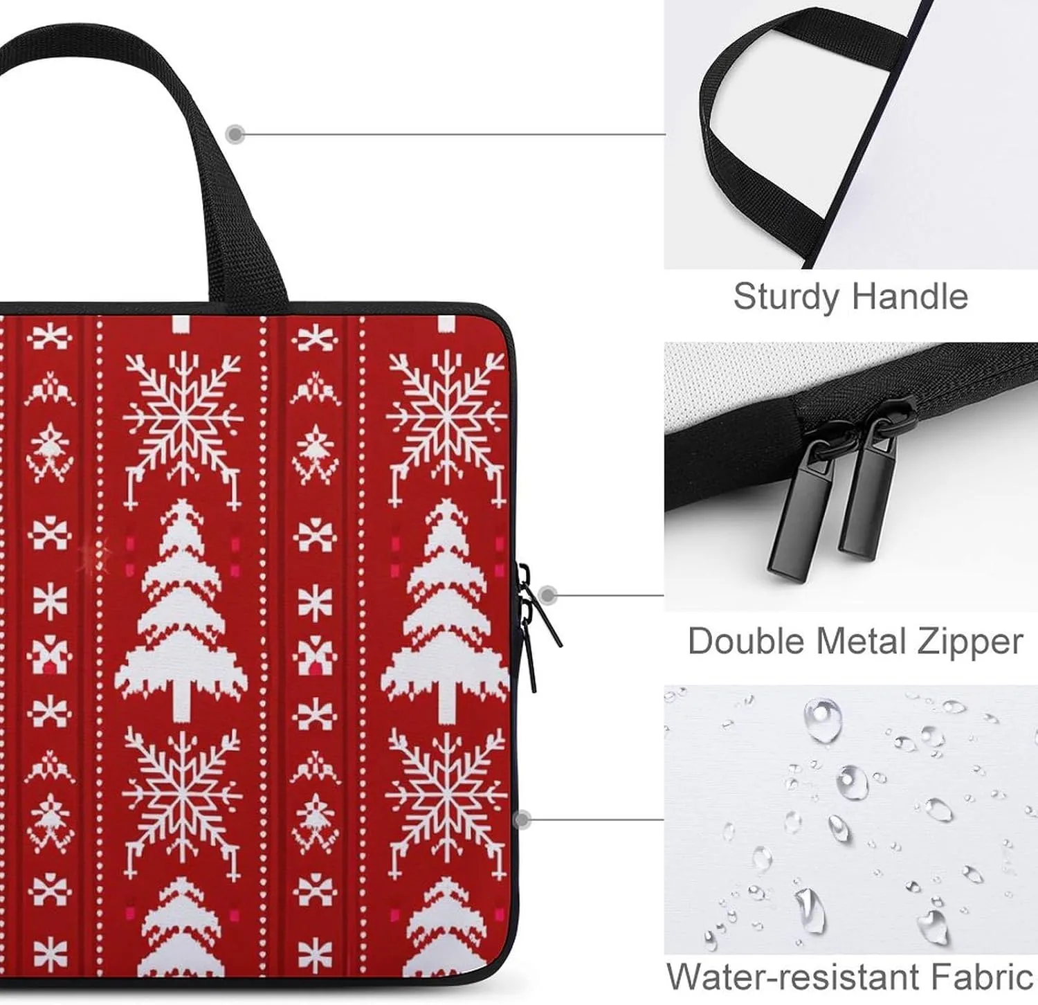 Red Christmas Pattern Laptop Sleeve Laptop Carrying Case Compatible Laptop Protective Bag with Handles