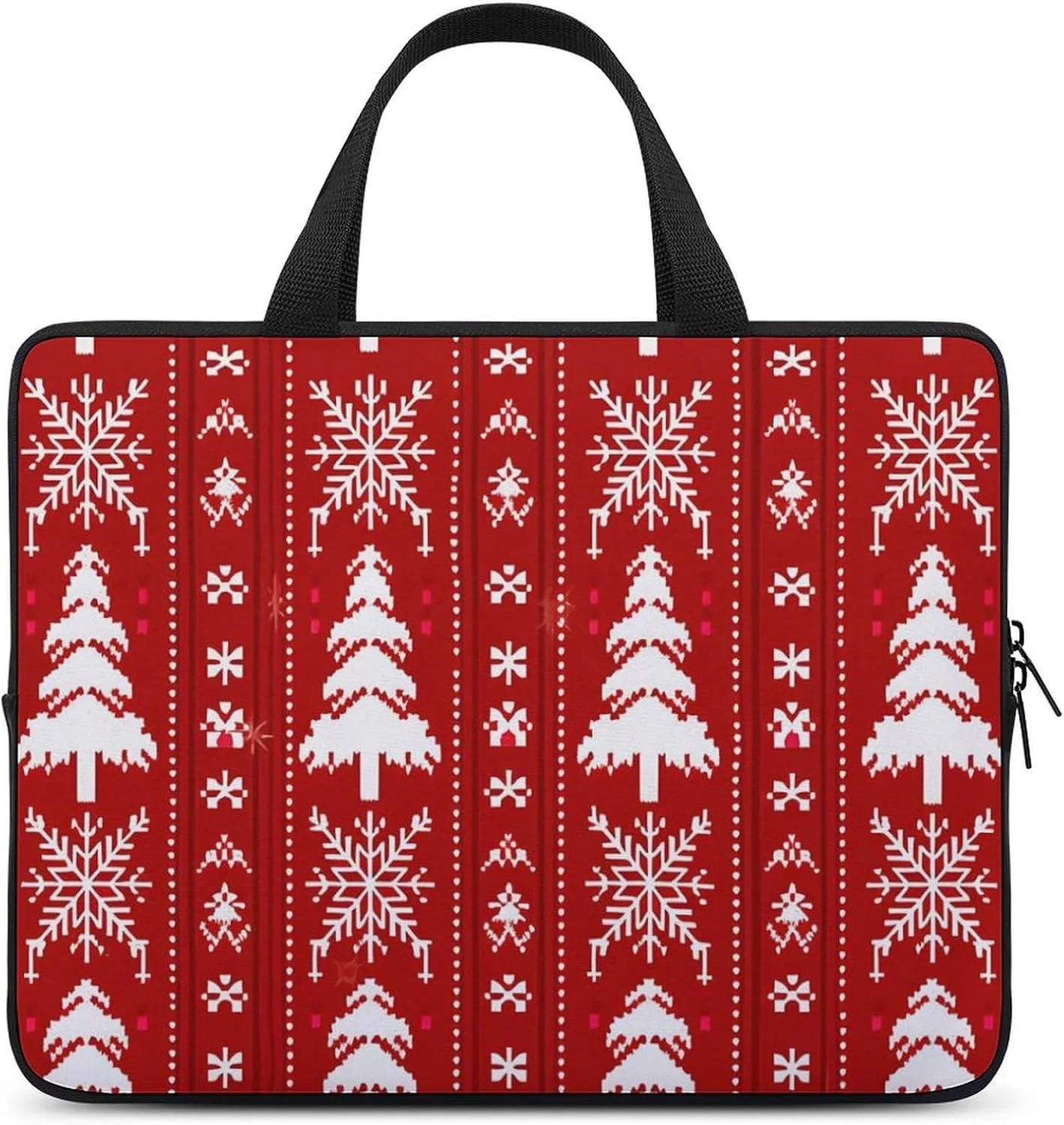 Red Christmas Pattern Laptop Sleeve Laptop Carrying Case Compatible Laptop Protective Bag with Handles