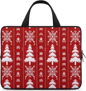 Red Christmas Pattern Laptop Sleeve Laptop Carrying Case Compatible Laptop Protective Bag with Handles