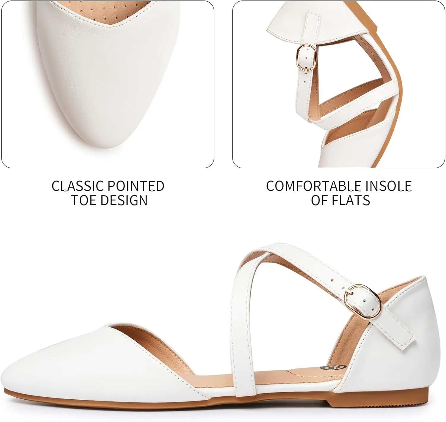 Rekayla Women's Flats Ankle Strap Ballet Flats Dressy Comfortable Women Shoes Criss-Cross Pointed Closed Toe Flats for Women Adjustable Buckle Fashion Cute Dress Flats for Work Wedding Office Casual