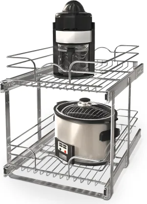 Rev-A-Shelf 2-Tier Kitchen Cabinet Pullout Shelf and Drawer Organizer Slide Out Pantry Storage Basket in Multiple Sizes, 15 x 22 In, 5WB2-1522CR-1