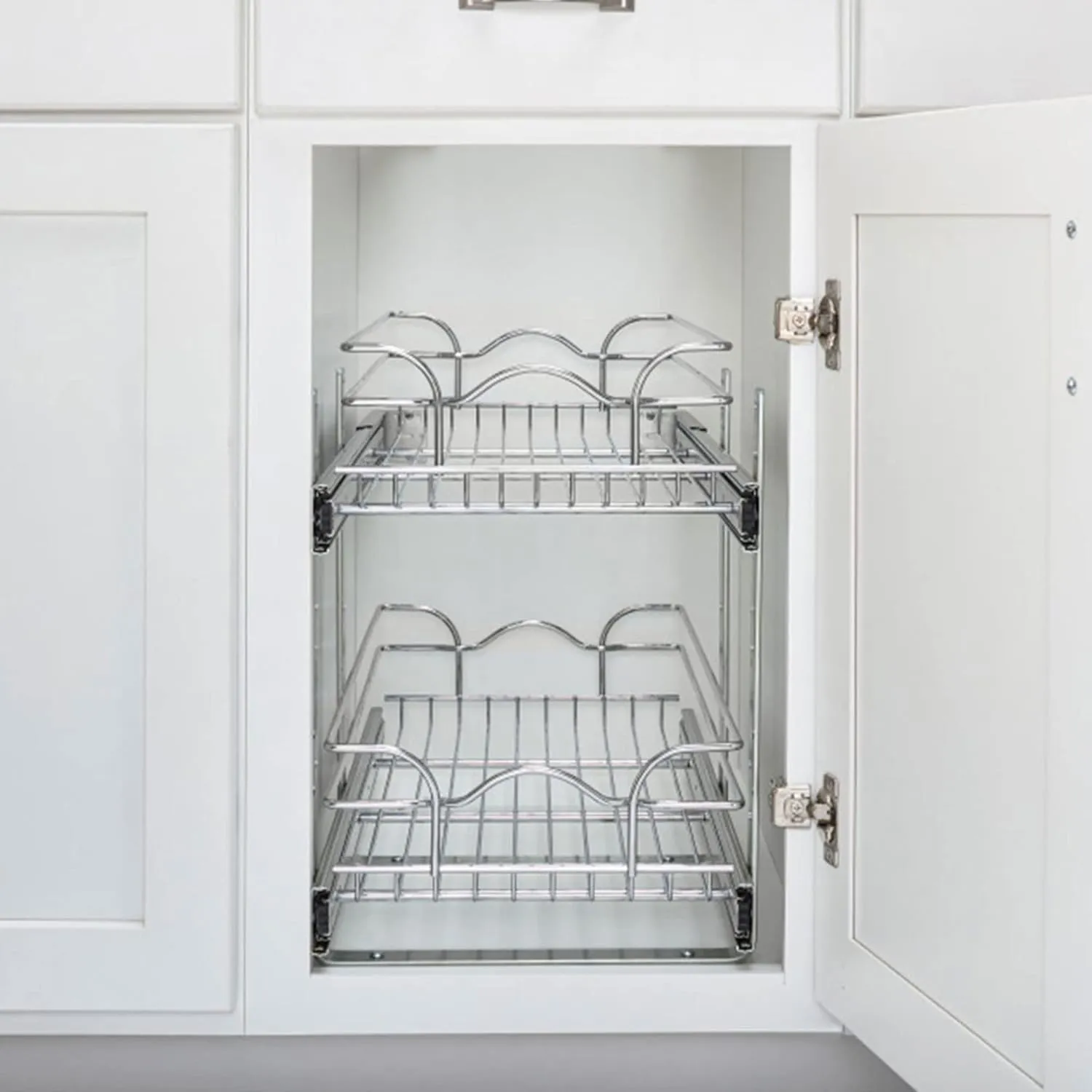 Rev-A-Shelf 2-Tier Kitchen Cabinet Pullout Shelf and Drawer Organizer Slide Out Pantry Storage Basket in Multiple Sizes, 15 x 22 In, 5WB2-1522CR-1