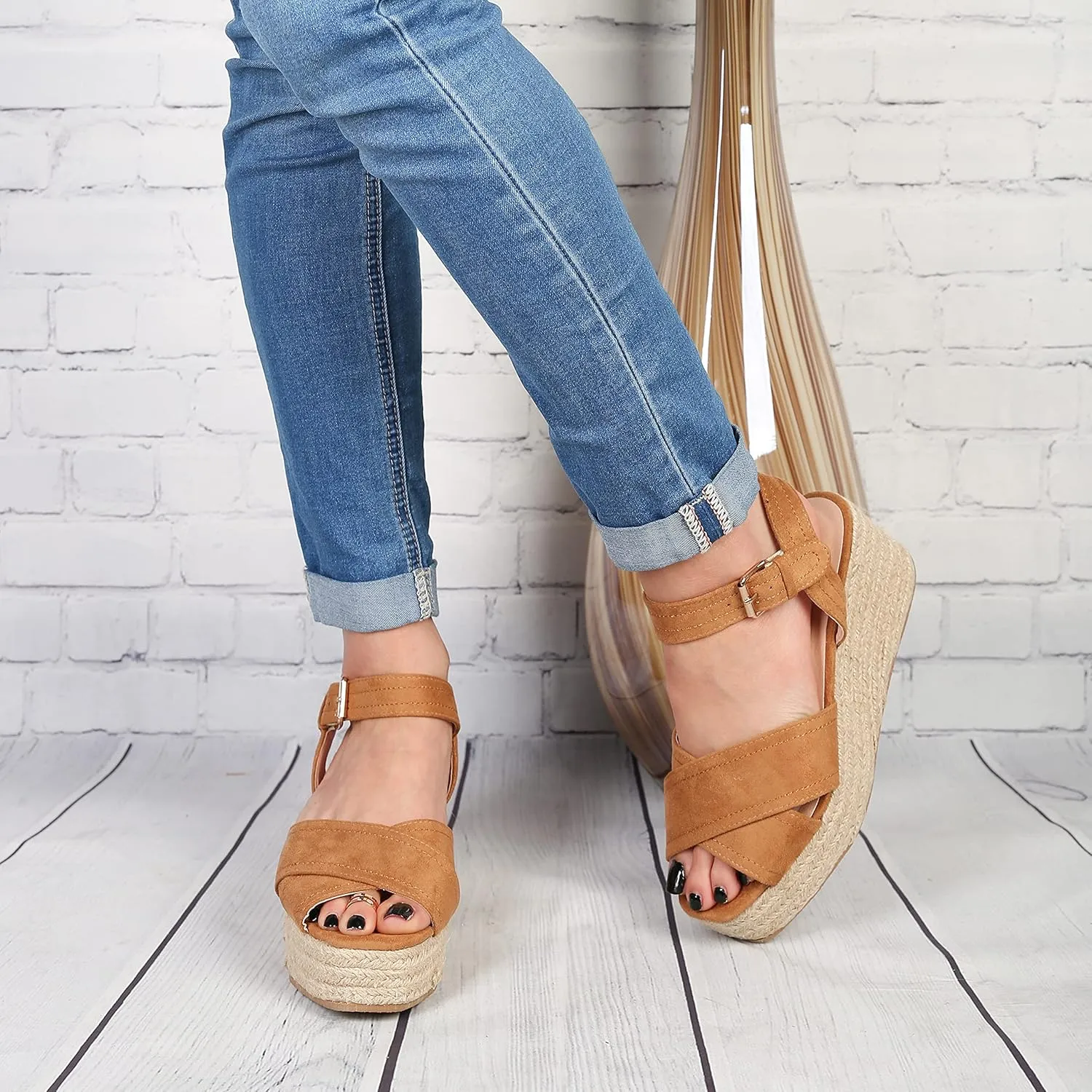 RF ROOM OF FASHION Women's Open Toe Slide on Footbed Platform Sandals