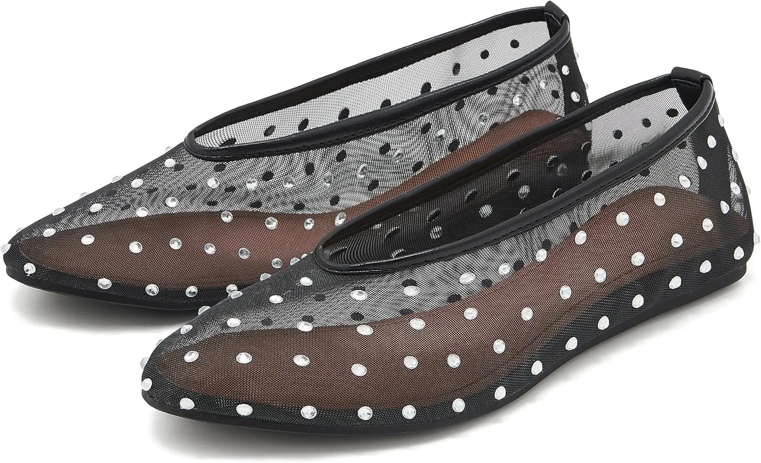Rhinestone Ballet Flats for Women Crystal-Embellished Mesh Ballerina Shoes Comfortable Casual Dress Flat Shoe