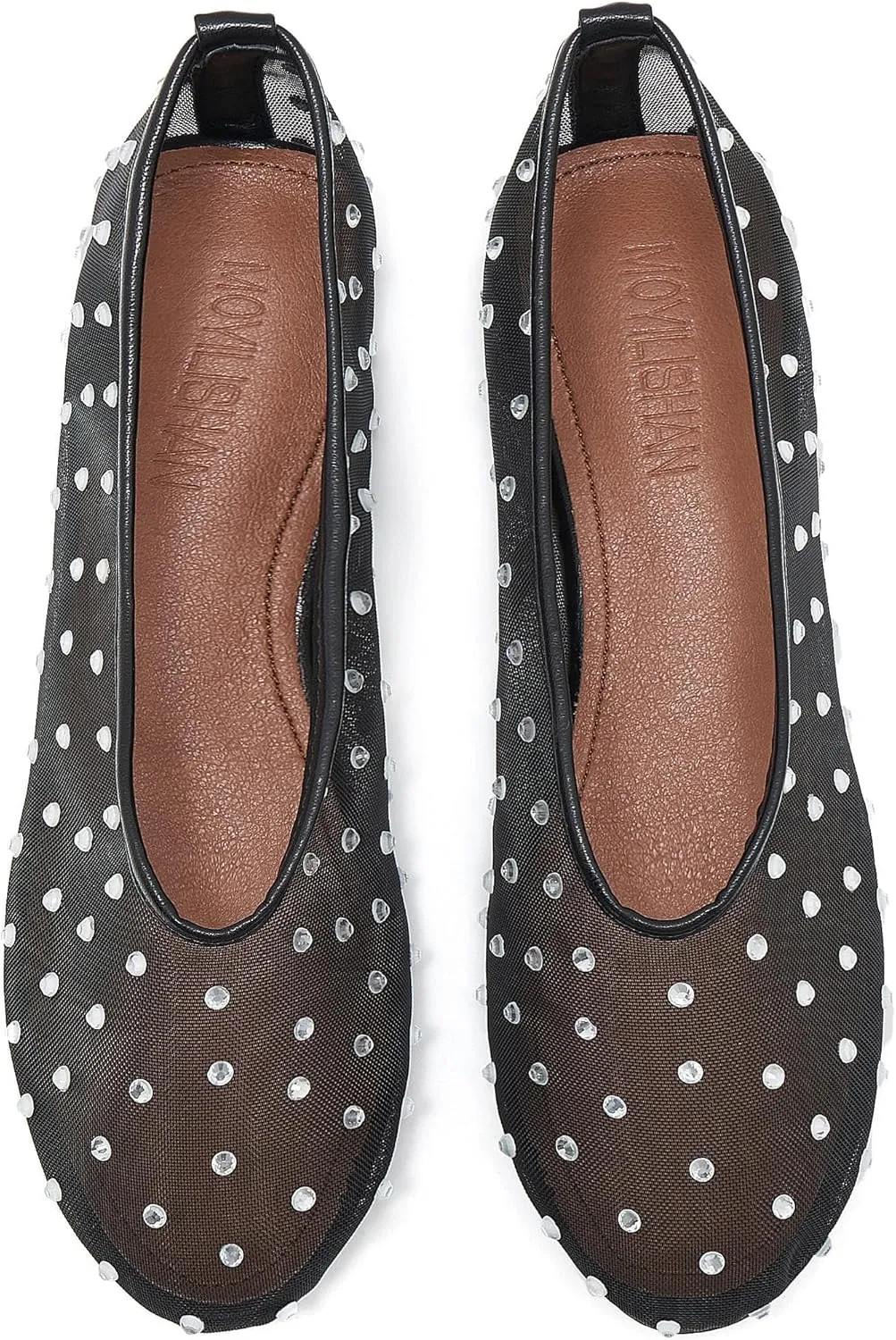 Rhinestone Ballet Flats for Women Crystal-Embellished Mesh Ballerina Shoes Comfortable Casual Dress Flat Shoe