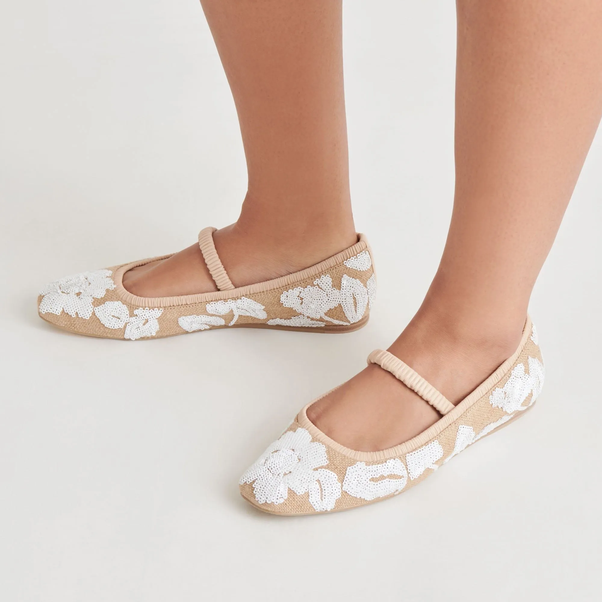 Rhodie Ballet Flats Natural Multi Floral Sequin