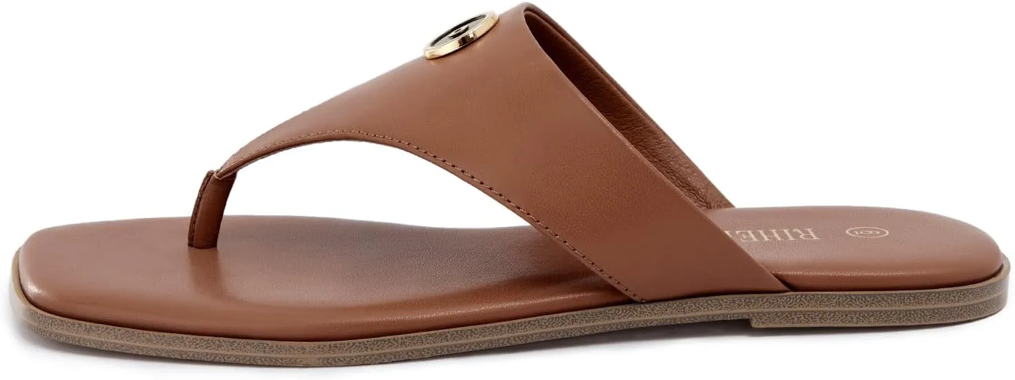Rihero Women's Flip Flops Square Toe Thong Flat Sandals Summer Comfortable Slip On Beach Slide Sandals
