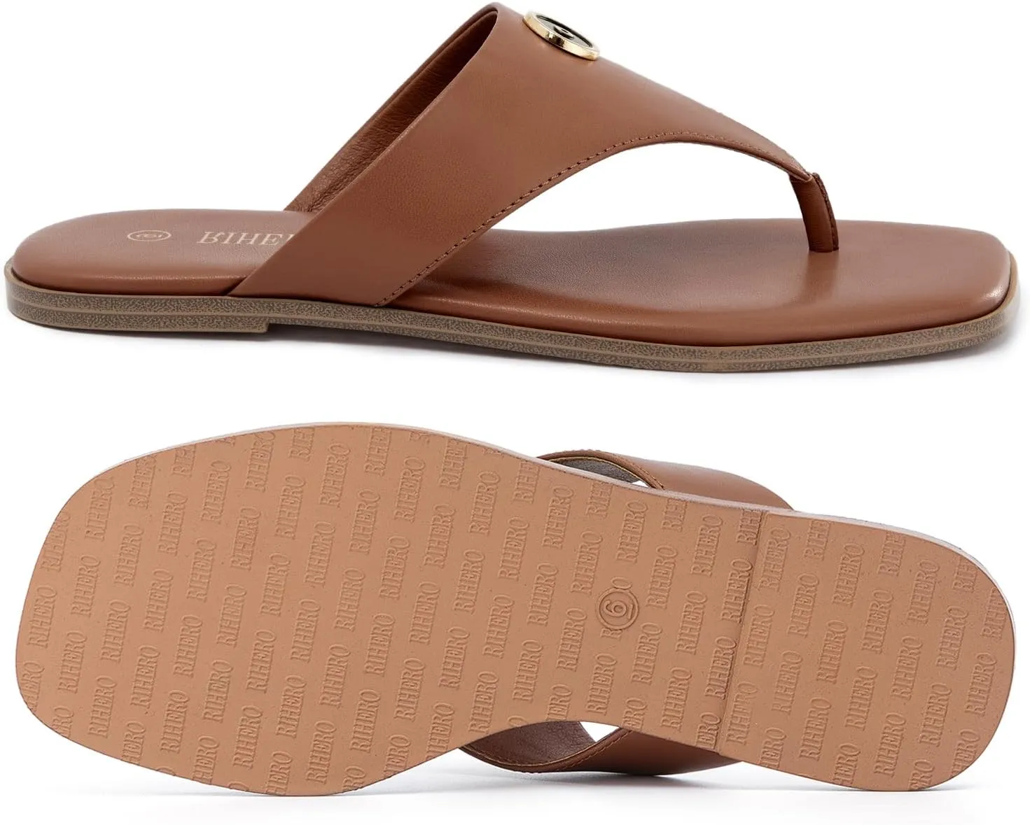 Rihero Women's Flip Flops Square Toe Thong Flat Sandals Summer Comfortable Slip On Beach Slide Sandals