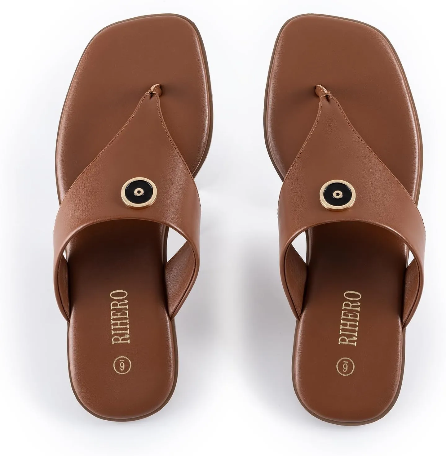 Rihero Women's Flip Flops Square Toe Thong Flat Sandals Summer Comfortable Slip On Beach Slide Sandals
