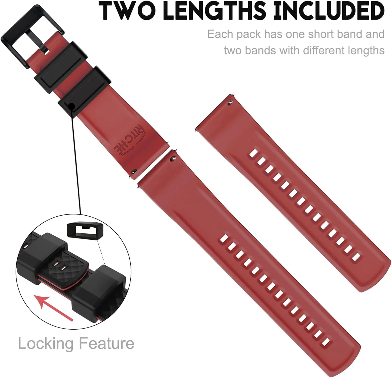 Ritche Christmas Gift Silicone Watch Bands 18mm 20mm 22mm 24mm Quick Release Rubber Watch Bands for Men, White Elephant Gifts, Stocking Stuffers For Men