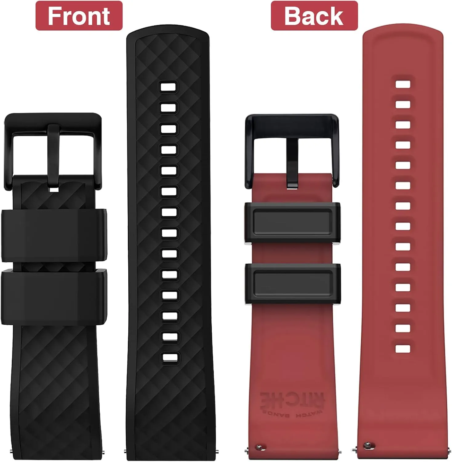 Ritche Christmas Gift Silicone Watch Bands 18mm 20mm 22mm 24mm Quick Release Rubber Watch Bands for Men, White Elephant Gifts, Stocking Stuffers For Men