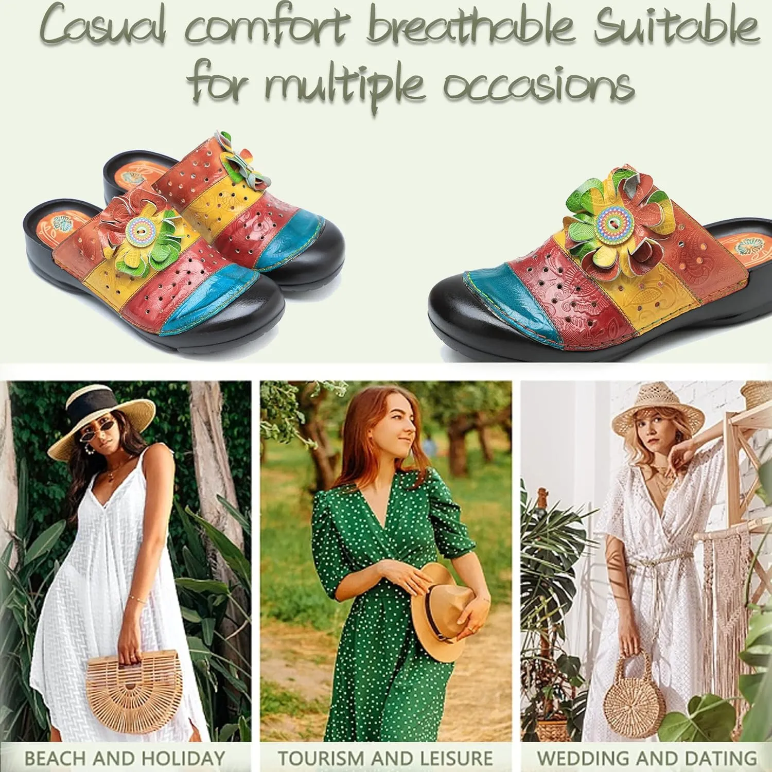 Riutiru Women's Handmade Vintage Ethnic Style Lambskin Sandals and Slippers - Fashion and lightweight Suitable for Any Occasion