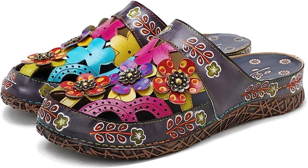 Riutiru Women's Handmade Vintage Ethnic Style Lambskin Sandals and Slippers - Fashion and lightweight Suitable for Any Occasion