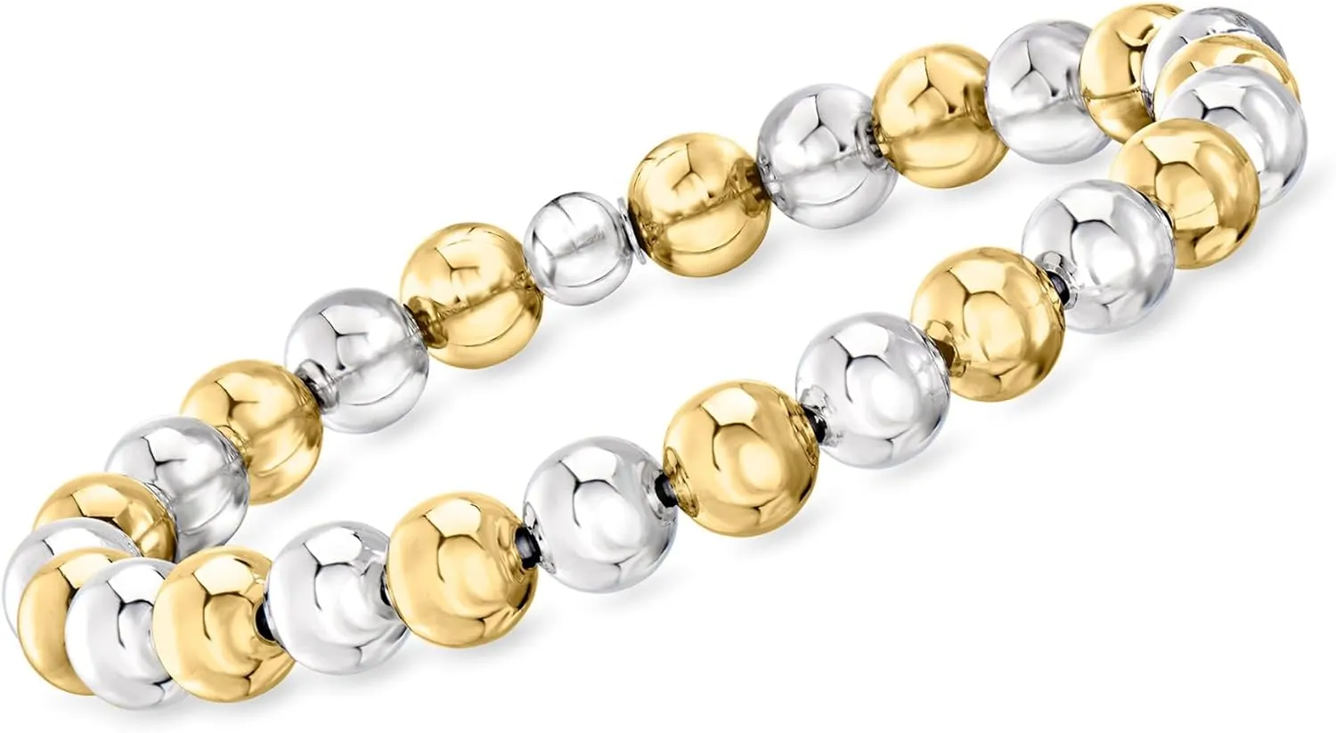 Ross-Simons Italian 8mm Sterling Silver and 18kt Gold Over Sterling Bead Stretch Bracelet