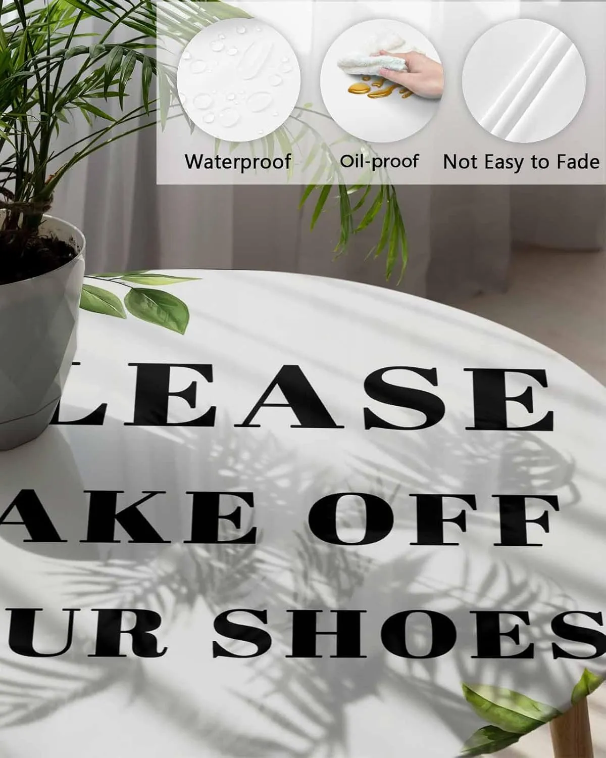 Round Fitted Tablecloth with Elastic Edge 36"-44",Funny Quotes Please Take Off Your Shoes Waterproof Oil-Proof Table Cover Tablecloths for Indoor Outdoor Party Picnic Banquet,Lemon on White