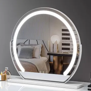 Round Standing Makeup Mirror, Hollywood Vanity Mirror with Dimmable LED Lights, 3 Lighting Modes Smart Touch Control 360° Rotation Dressing Table Mirror, Tabletop and Desk Mirror(White,40cm)