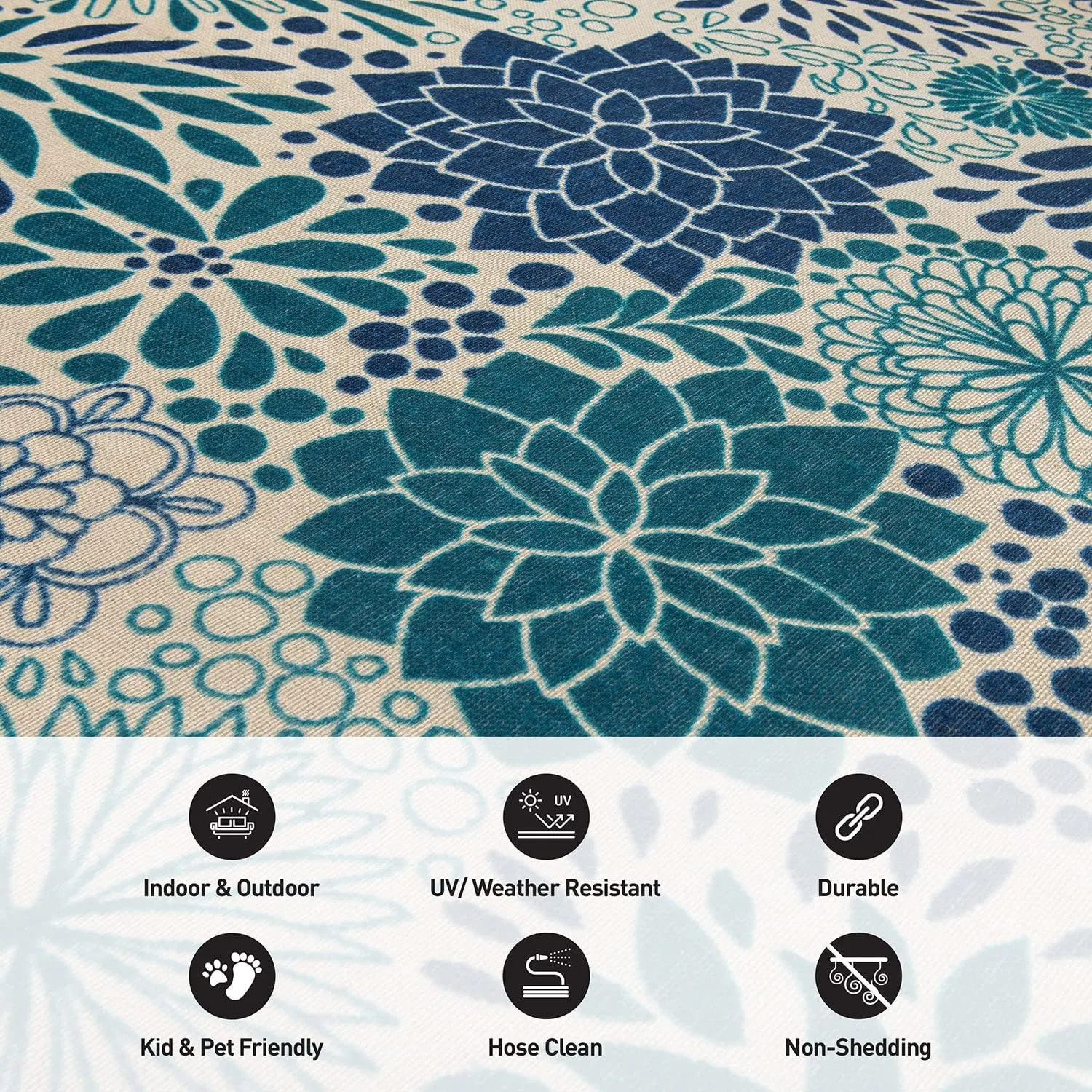 Rugshop Calvia Modern Floral Circles Non-Shedding Outdoor Rugs for Deck,Patio,Backyard Indoor/Outdoor Runner Rug 2' x 7' Blue