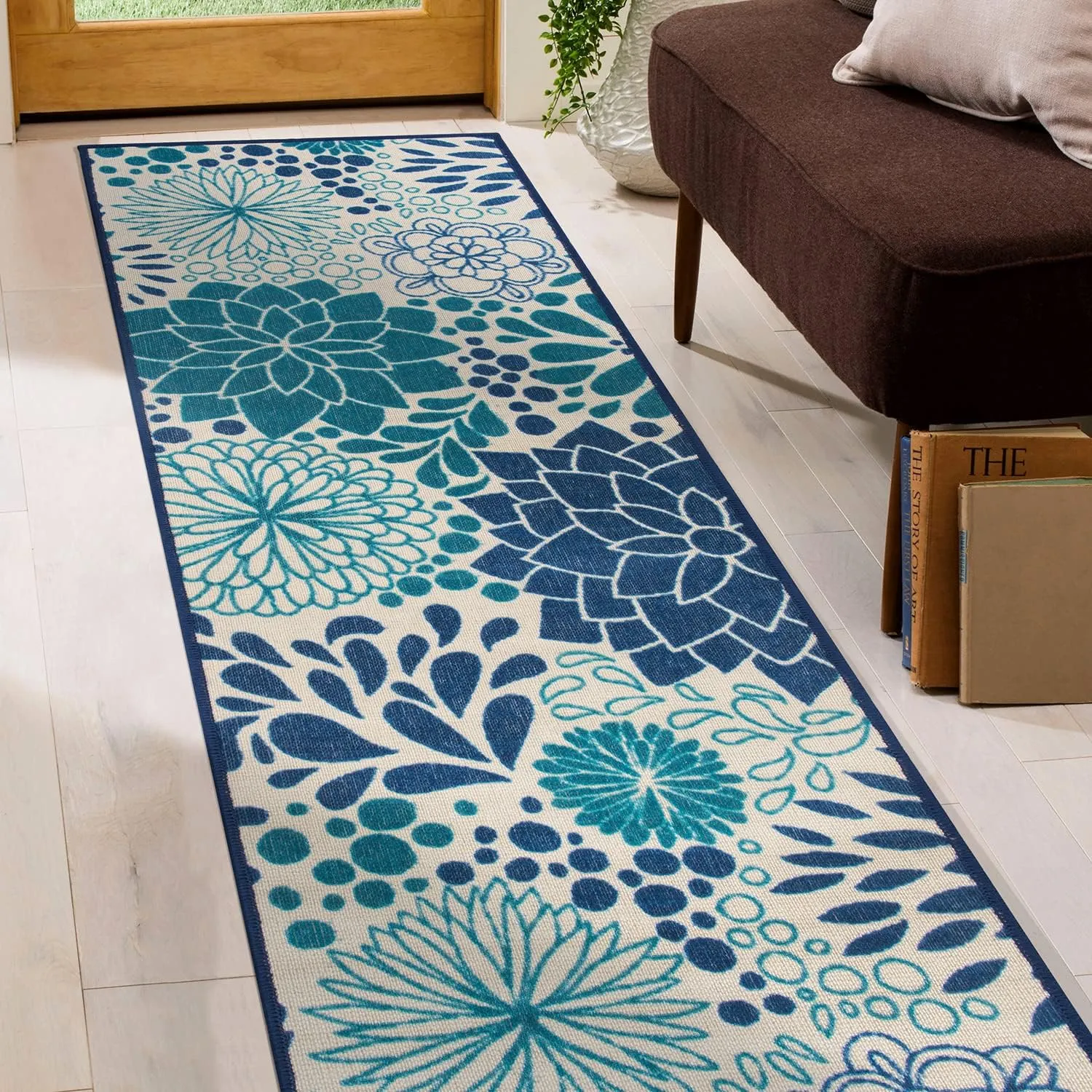 Rugshop Calvia Modern Floral Circles Non-Shedding Outdoor Rugs for Deck,Patio,Backyard Indoor/Outdoor Runner Rug 2' x 7' Blue