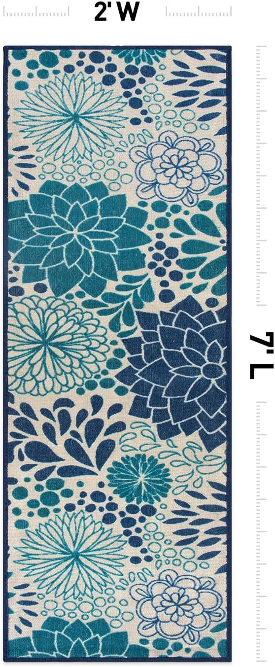 Rugshop Calvia Modern Floral Circles Non-Shedding Outdoor Rugs for Deck,Patio,Backyard Indoor/Outdoor Runner Rug 2' x 7' Blue