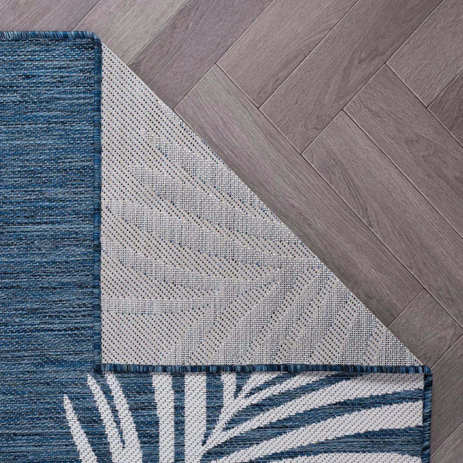 Rugshop Contemporary Palm Leaves Textured Flat Weave Easy-to-Clean Outdoor Rugs for Deck,Patio,Backyard Indoor/Outdoor Runner Rug 2' x 7' Navy