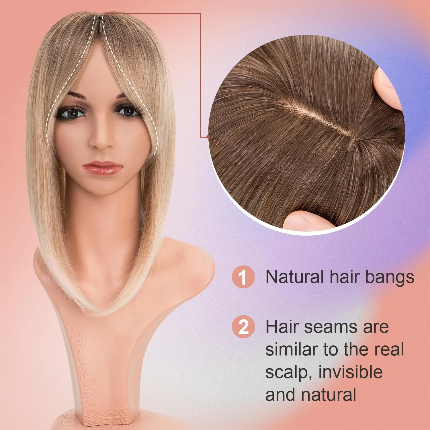 S-noilite Hair Toppers with Bangs for Women with Thinning Hair, Synthetic Clip in Wiglets Toppers Wigs Hair Pieces 6x6 Large Base 14 inch Natural Black Straight Hair Toppers