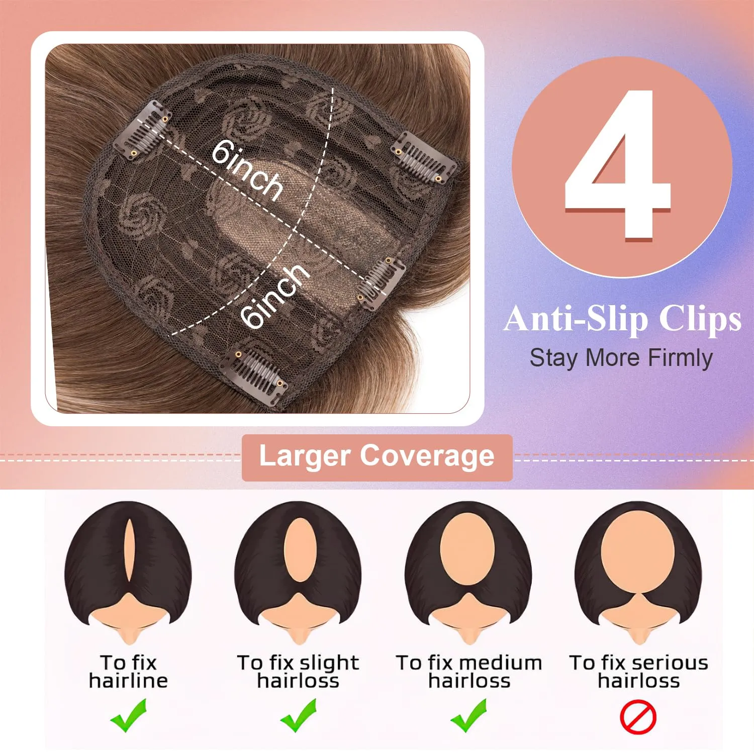 S-Noilite Synthetic Clip In Wiglets Toppers Wigs - Women's Thinning Hair Toppers With Bangs - 6x6 Large Base, 14 Inch Black to Blonde Mixed Highlights Straight Hair