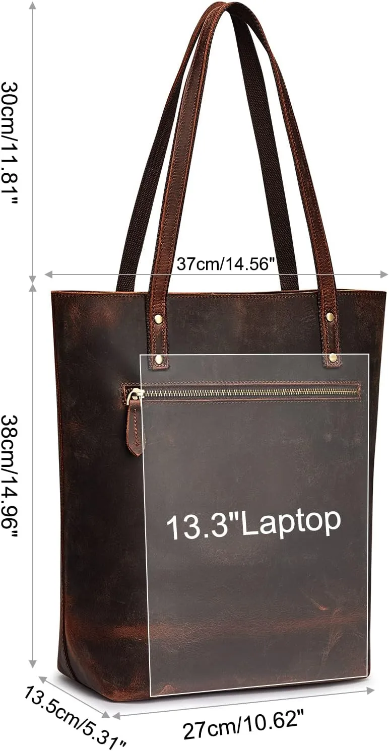 S-ZONE Women Vintage Genuine Leather Tote Bag Large Shoulder Purse Work Handbag