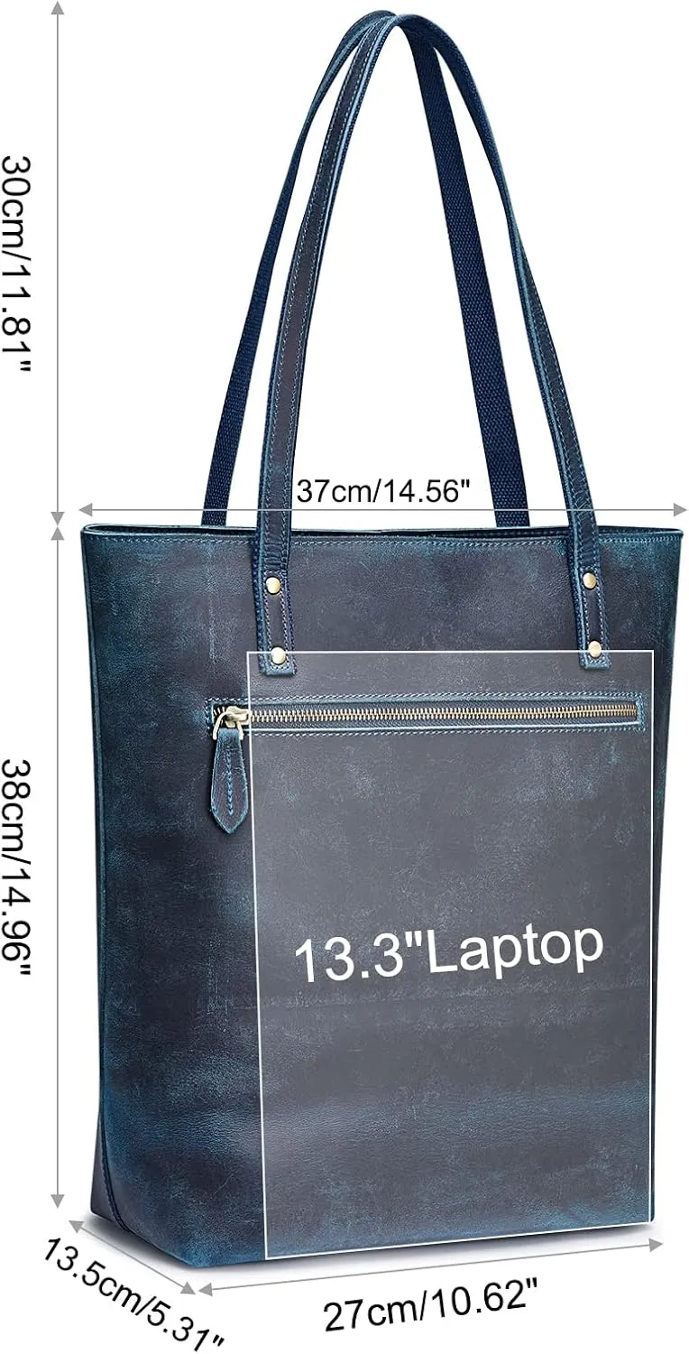 S-ZONE Women Vintage Genuine Leather Tote Bag Large Shoulder Purse Work Handbag