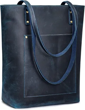S-ZONE Women Vintage Genuine Leather Tote Bag Large Shoulder Purse Work Handbag