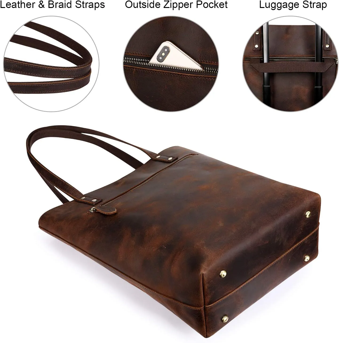 S-ZONE Women Vintage Genuine Leather Tote Bag Large Shoulder Purse Work Handbag