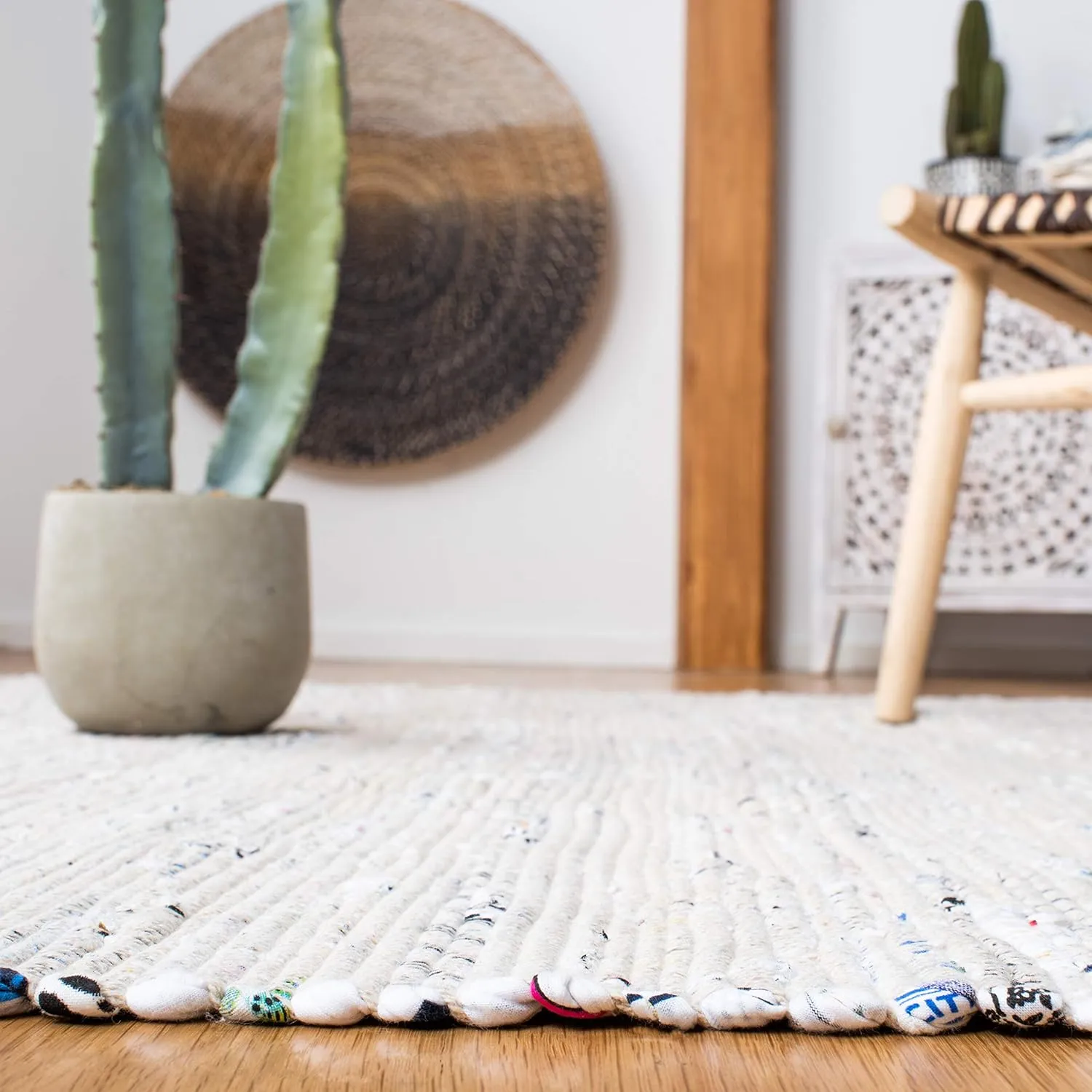 SAFAVIEH Rag Rug Collection Area Rug - 5' x 8', Ivory & Multi, Handmade Boho Stripe Cotton, Ideal for High Traffic Areas in Living Room, Bedroom (RAR121G)