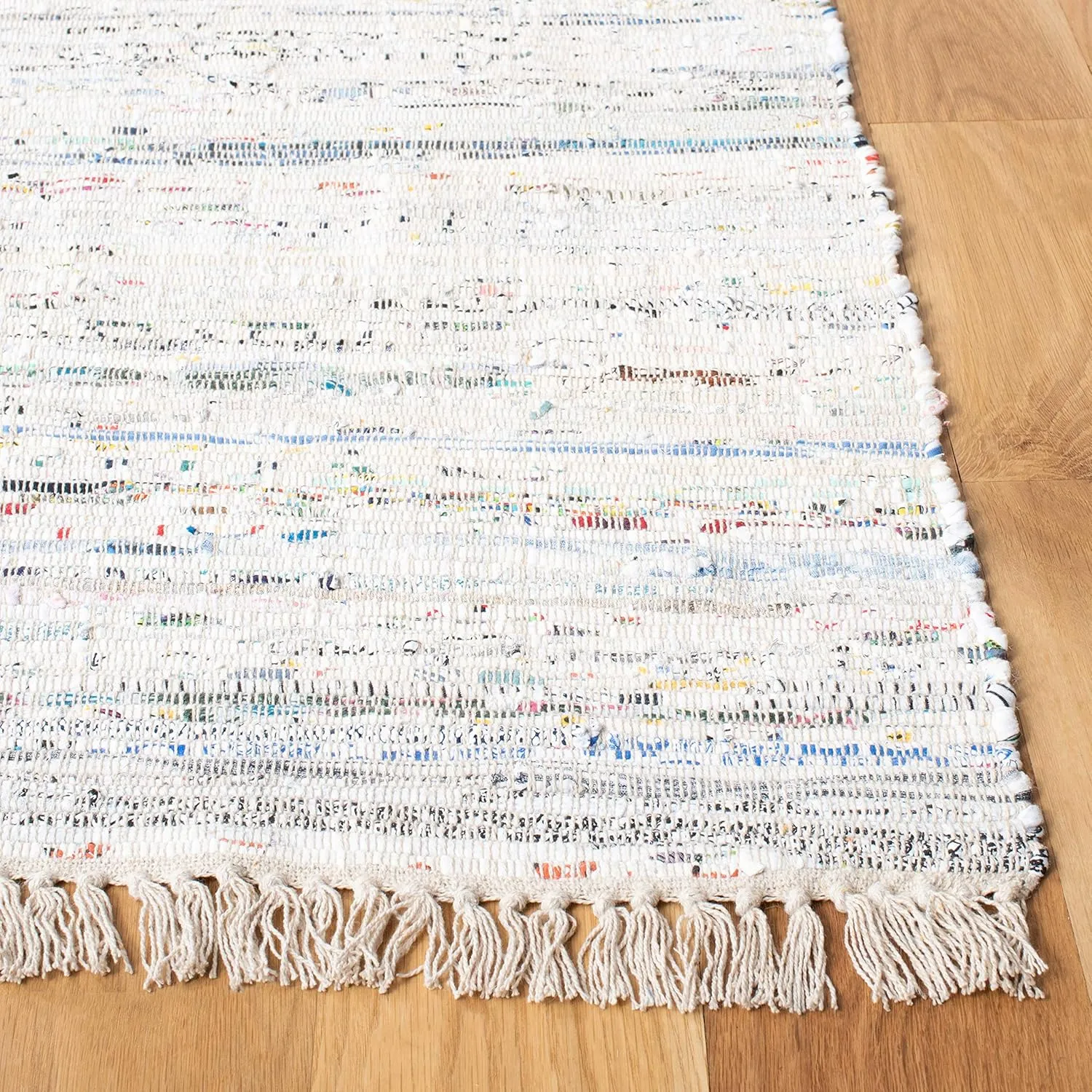 SAFAVIEH Rag Rug Collection Area Rug - 5' x 8', Ivory & Multi, Handmade Boho Stripe Cotton, Ideal for High Traffic Areas in Living Room, Bedroom (RAR121G)