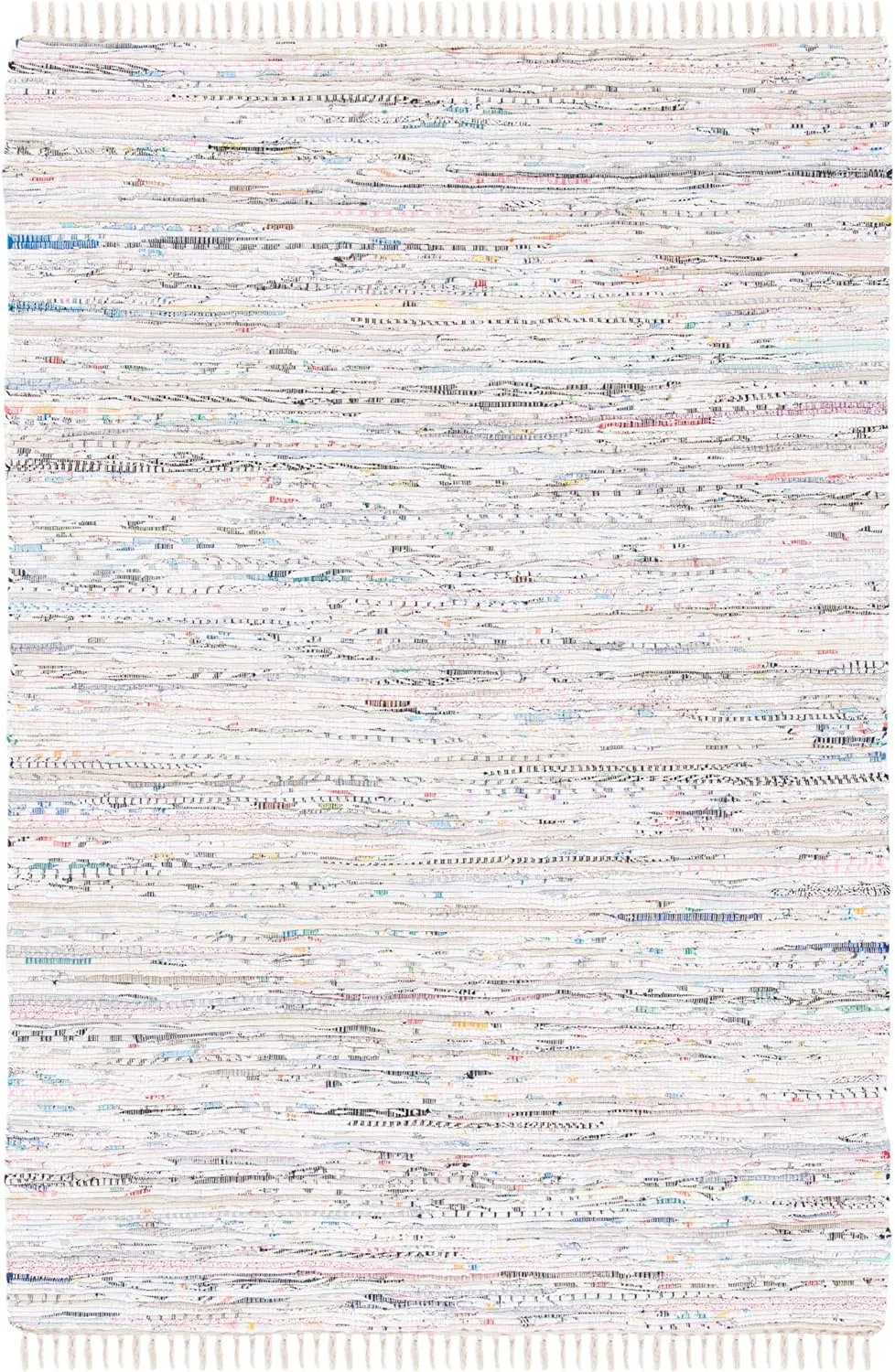 SAFAVIEH Rag Rug Collection Area Rug - 5' x 8', Ivory & Multi, Handmade Boho Stripe Cotton, Ideal for High Traffic Areas in Living Room, Bedroom (RAR121G)