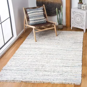 SAFAVIEH Rag Rug Collection Area Rug - 5' x 8', Ivory & Multi, Handmade Boho Stripe Cotton, Ideal for High Traffic Areas in Living Room, Bedroom (RAR121G)