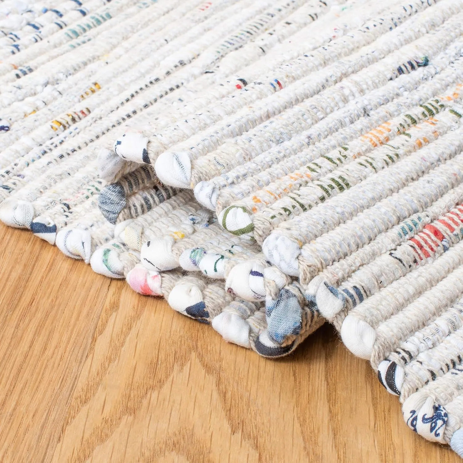 SAFAVIEH Rag Rug Collection Area Rug - 5' x 8', Ivory & Multi, Handmade Boho Stripe Cotton, Ideal for High Traffic Areas in Living Room, Bedroom (RAR121G)