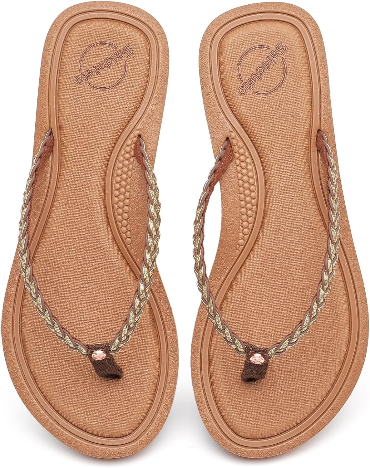 Saidoteto Women's Glittery Dressy Flip Flops, Casual Braided Slip-On Summer Beach Thong Sandals with Slim T-Strap