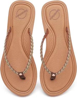 Saidoteto Women's Glittery Dressy Flip Flops, Casual Braided Slip-On Summer Beach Thong Sandals with Slim T-Strap