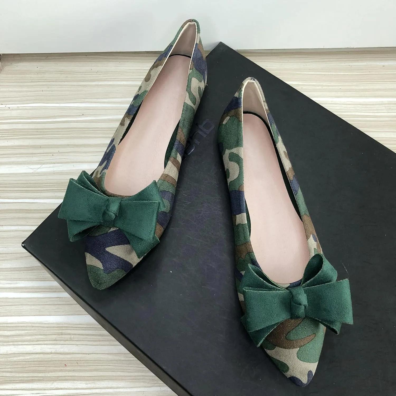 SAILING LU Womens Flats Shoes for Wedding Comfortable Pointy Toe Dress Loafers Bow-Knot Suede Dance Shoes for Party Slip On Moccasin