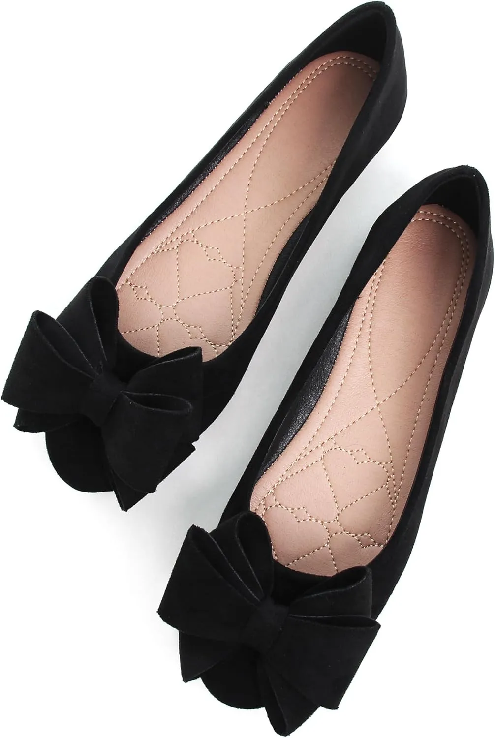 SAILING LU Women's Round Toe Ballerina Shoes Cute Bow Flats Comfortable Soft Suede Slip-ons Solid Color Office Lady Walking Loafers