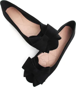 SAILING LU Women's Round Toe Ballerina Shoes Cute Bow Flats Comfortable Soft Suede Slip-ons Solid Color Office Lady Walking Loafers
