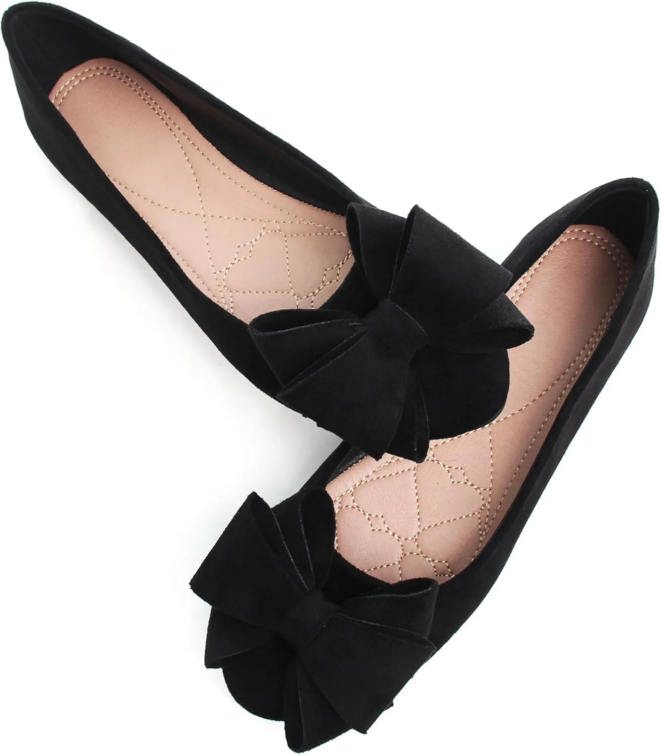 SAILING LU Women's Round Toe Ballerina Shoes Cute Bow Flats Comfortable Soft Suede Slip-ons Solid Color Office Lady Walking Loafers