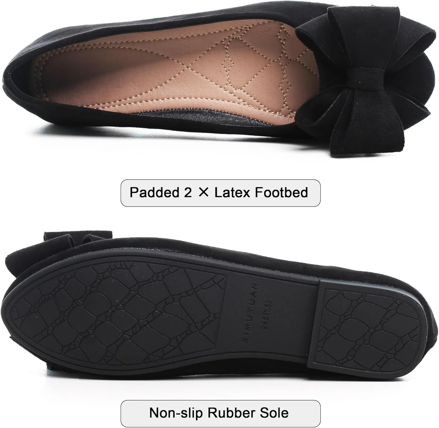 SAILING LU Women's Round Toe Ballerina Shoes Cute Bow Flats Comfortable Soft Suede Slip-ons Solid Color Office Lady Walking Loafers